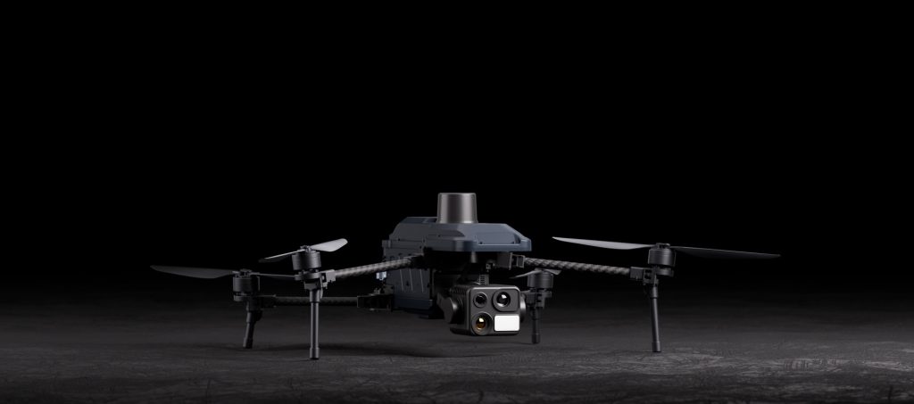 HEQ Nova 4T UAV Platform in still on a textured ground in a dark setting
