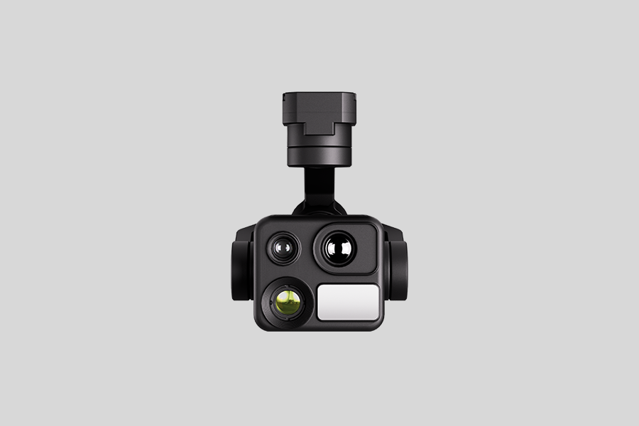 HEQ K40T Quad-sensor gimbal camera for drone and uav platform front view on a grey background