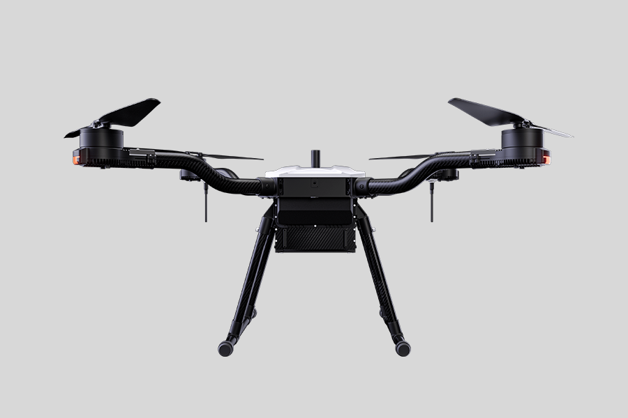 HEQ Machine E2 quadcopter UAV platform front view on a grety background